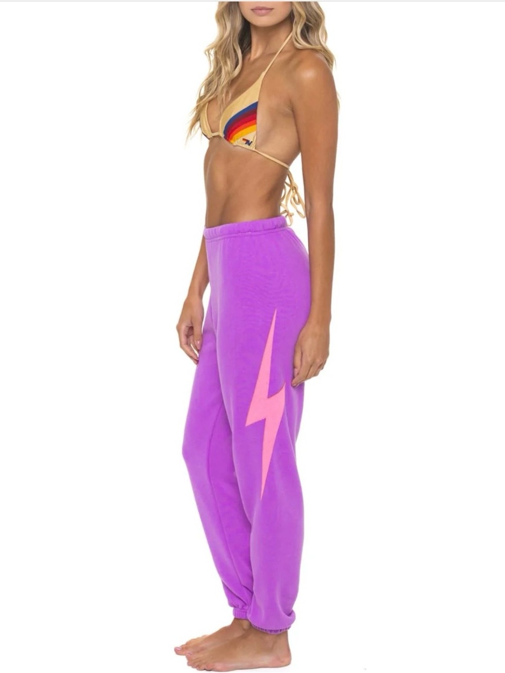 Aviator Nation Purple Joggers with Pink Lightning Graphic